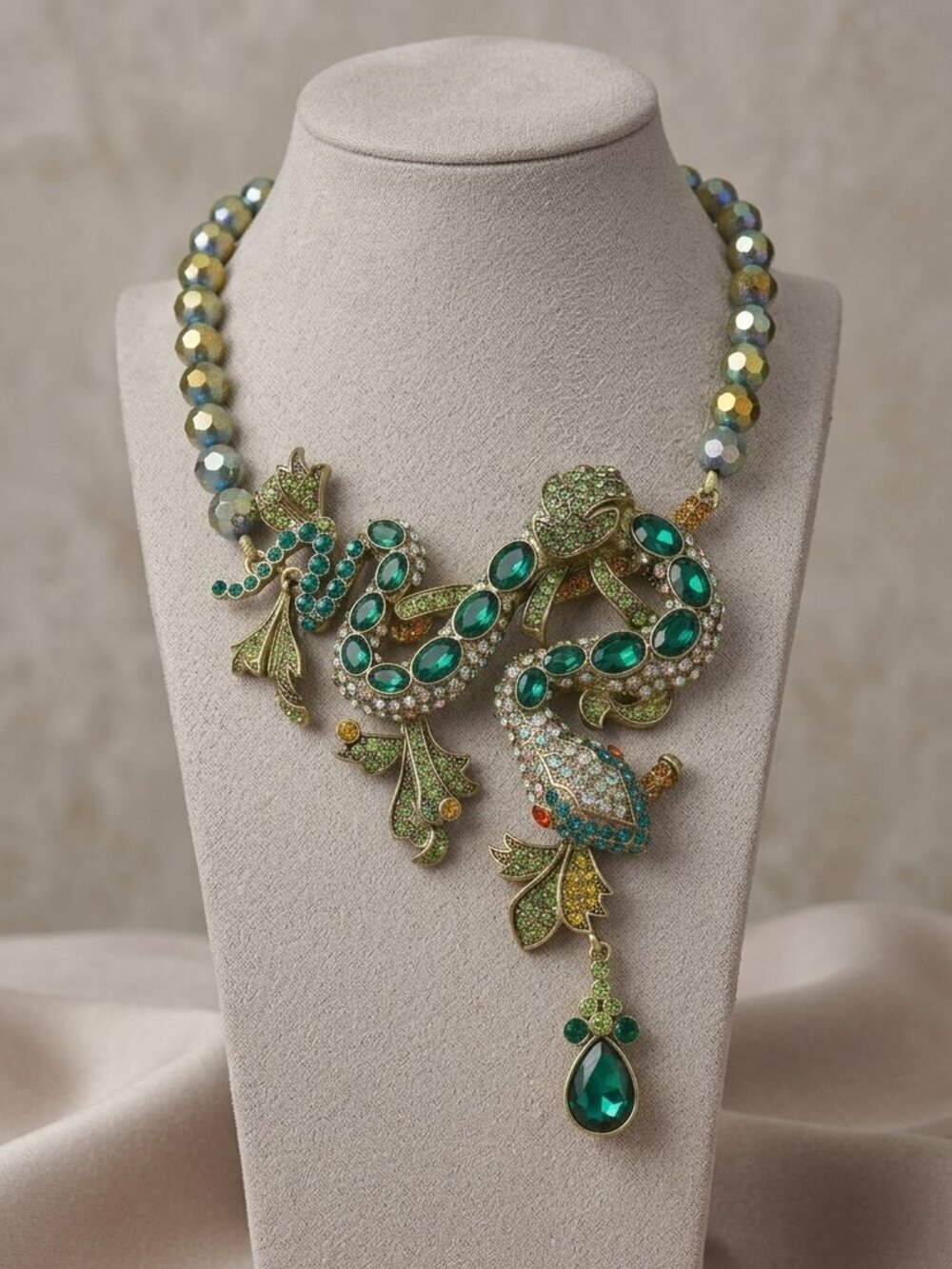 Heidi Daus Green Crystal Statement Necklace Teardrop